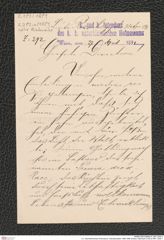 k.k. naturhistorisches Hofmuseum, Intendanzakten 1885-1896 (Hauer), Aktenzahl Z.292.a/1891, Seite 1